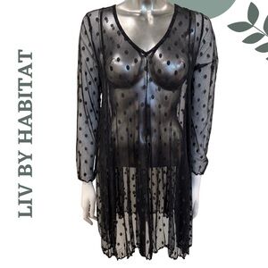 🛍️3/$40 LIV BY HABITAT | Sheer Mesh Polka Dot Tunic Long Sleeve Size Small